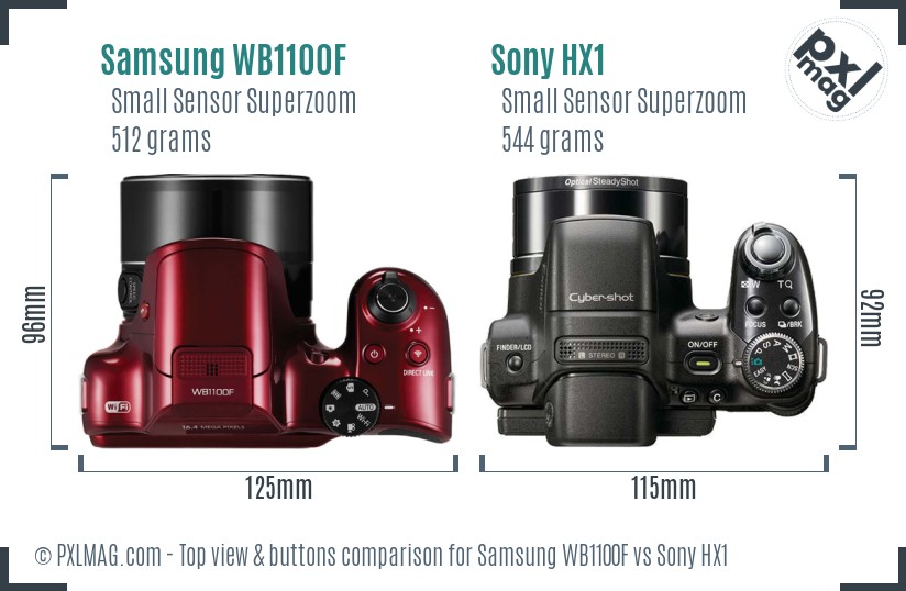 Samsung WB1100F vs Sony HX1 top view buttons comparison