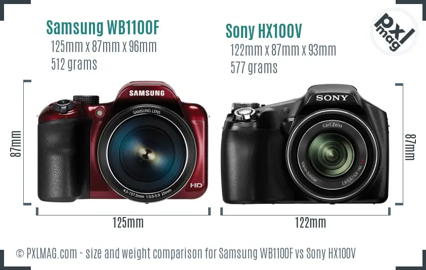 Samsung WB1100F vs Sony HX100V size comparison Samsung WB1100F vs Sony HX100V size comparison
