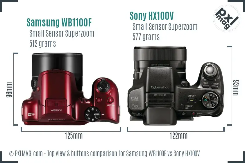 Samsung WB1100F vs Sony HX100V top view buttons comparison Samsung WB1100F vs Sony HX100V top view buttons comparison