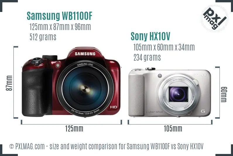 Samsung WB1100F vs Sony HX10V size comparison