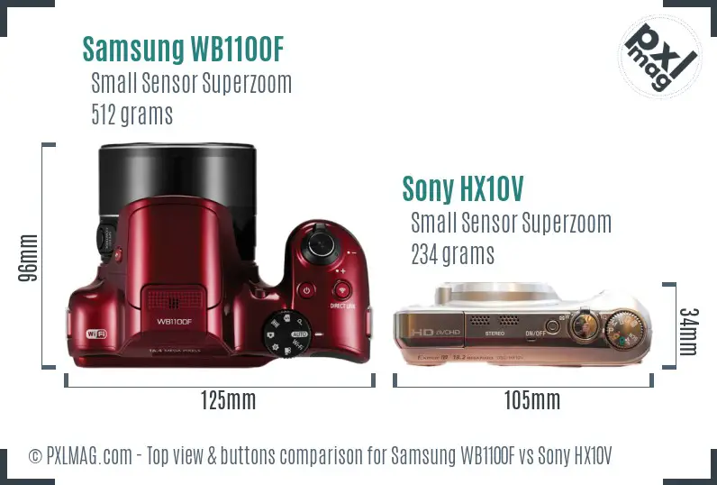 Samsung WB1100F vs Sony HX10V top view buttons comparison