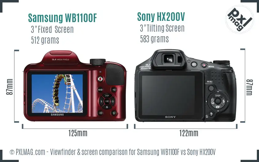 Samsung WB1100F vs Sony HX200V Screen and Viewfinder comparison