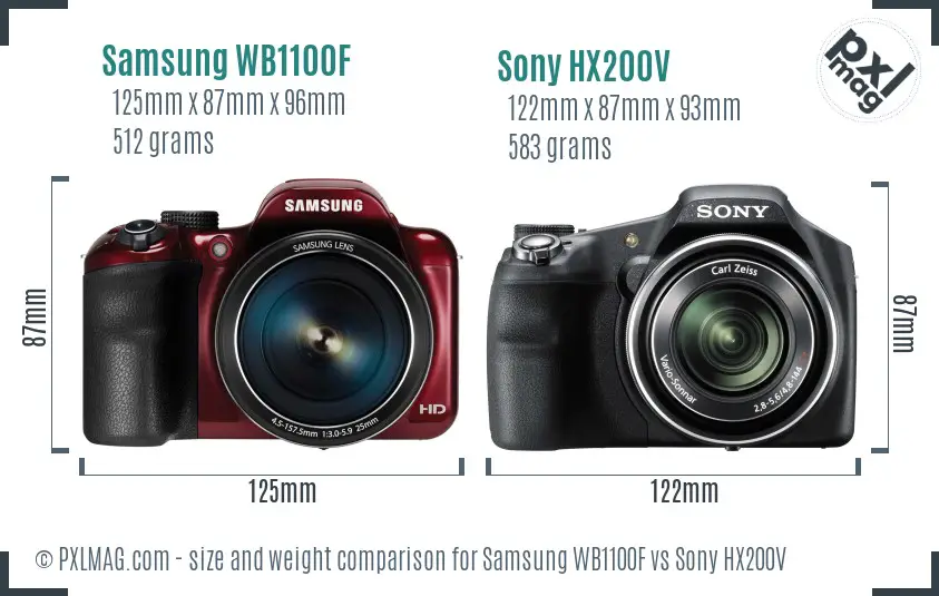 Samsung WB1100F vs Sony HX200V size comparison