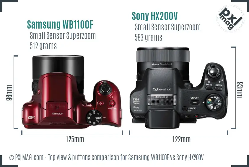 Samsung WB1100F vs Sony HX200V top view buttons comparison