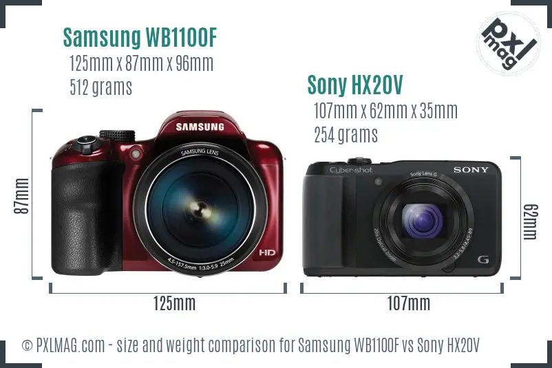 Samsung WB1100F vs Sony HX20V size comparison