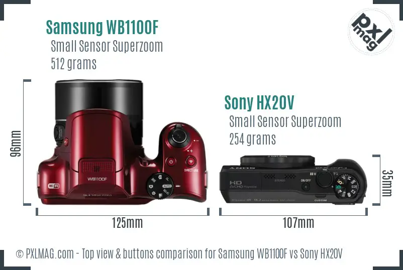 Samsung WB1100F vs Sony HX20V top view buttons comparison