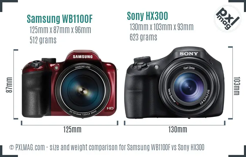 Samsung WB1100F vs Sony HX300 size comparison