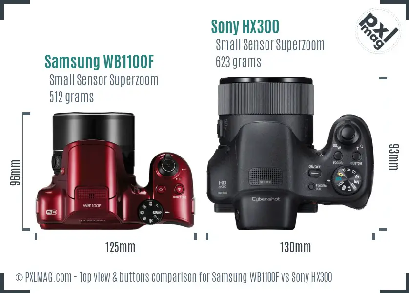 Samsung WB1100F vs Sony HX300 top view buttons comparison