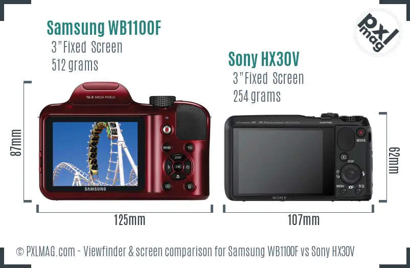 Samsung WB1100F vs Sony HX30V Screen and Viewfinder comparison