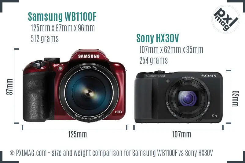 Samsung WB1100F vs Sony HX30V size comparison