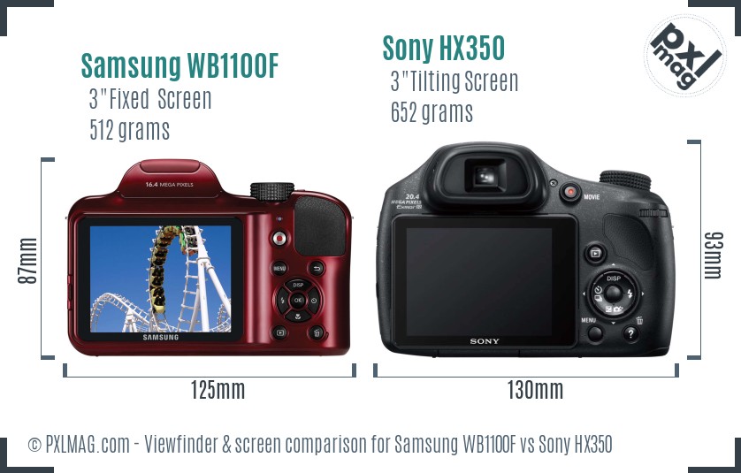 Samsung WB1100F vs Sony HX350 Screen and Viewfinder comparison
