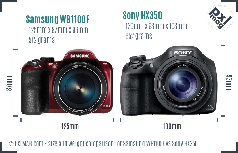 Samsung WB1100F vs Sony HX350 size comparison