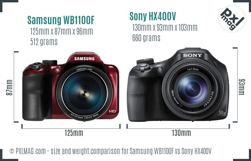 Samsung WB1100F vs Sony HX400V size comparison