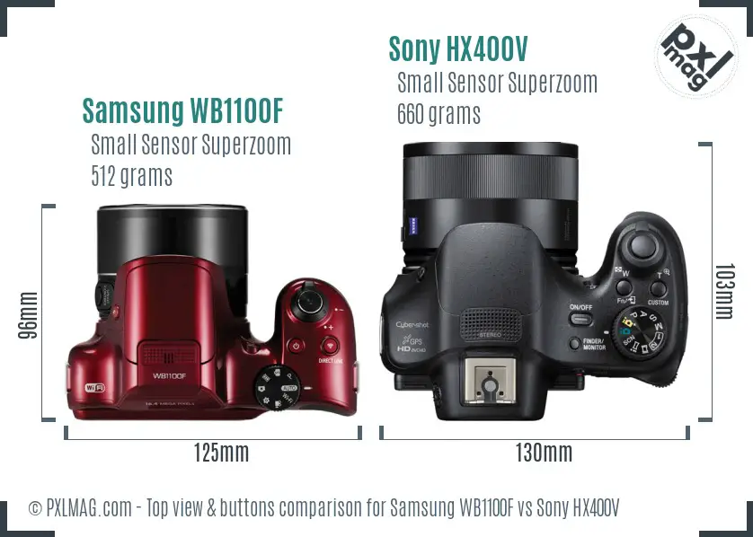Samsung WB1100F vs Sony HX400V top view buttons comparison