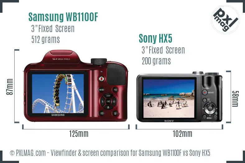 Samsung WB1100F vs Sony HX5 Screen and Viewfinder comparison
