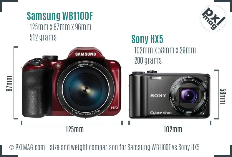 Samsung WB1100F vs Sony HX5 size comparison