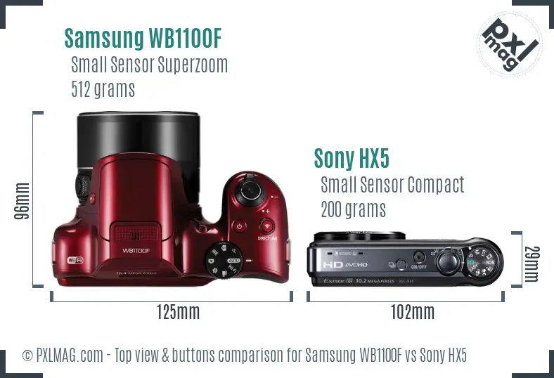 Samsung WB1100F vs Sony HX5 top view buttons comparison
