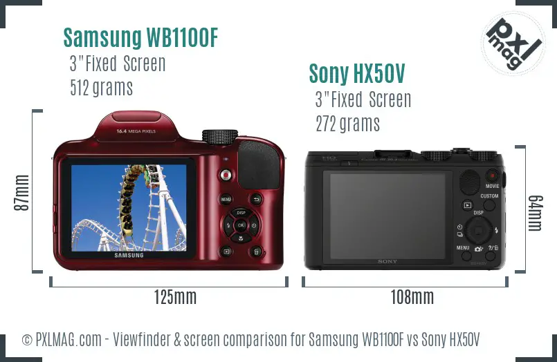 Samsung WB1100F vs Sony HX50V Screen and Viewfinder comparison