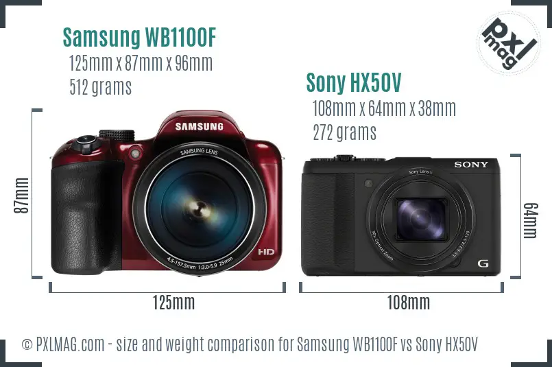 Samsung WB1100F vs Sony HX50V size comparison