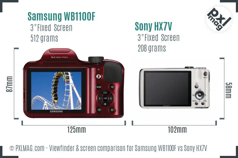Samsung WB1100F vs Sony HX7V Screen and Viewfinder comparison