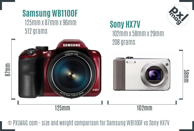 Samsung WB1100F vs Sony HX7V size comparison