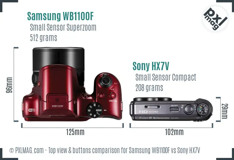 Samsung WB1100F vs Sony HX7V top view buttons comparison