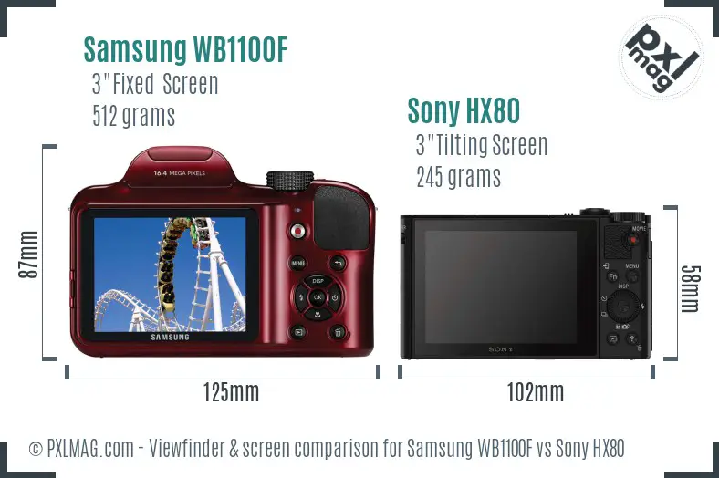 Samsung WB1100F vs Sony HX80 Screen and Viewfinder comparison