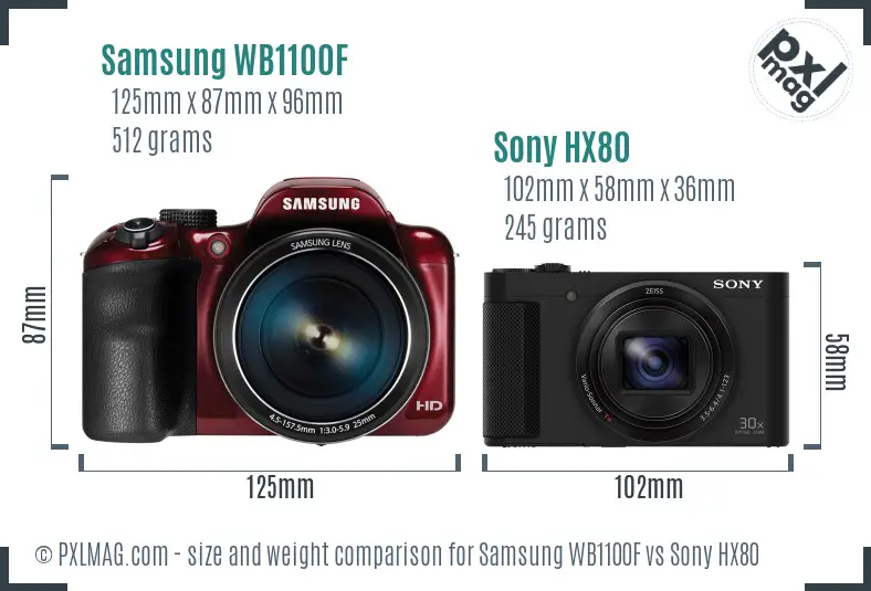 Samsung WB1100F vs Sony HX80 size comparison