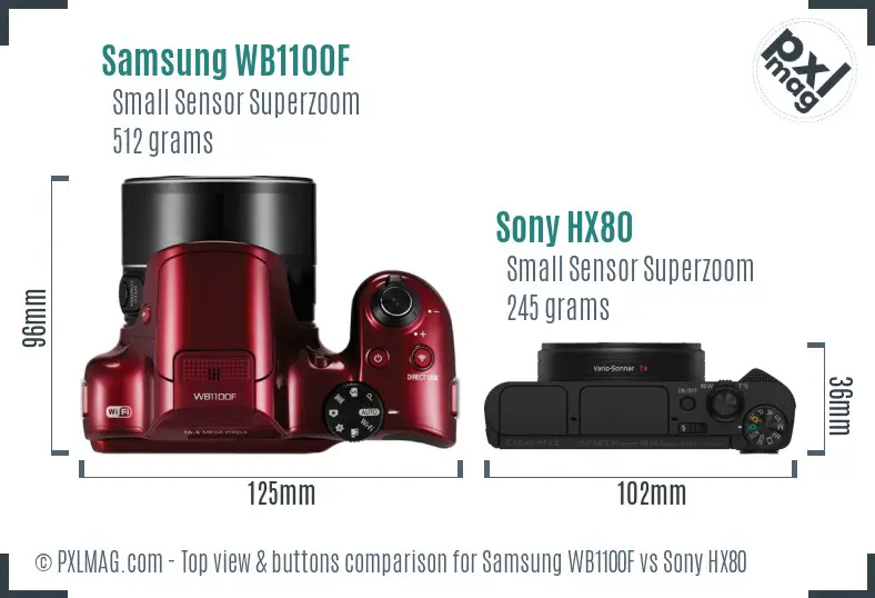 Samsung WB1100F vs Sony HX80 top view buttons comparison