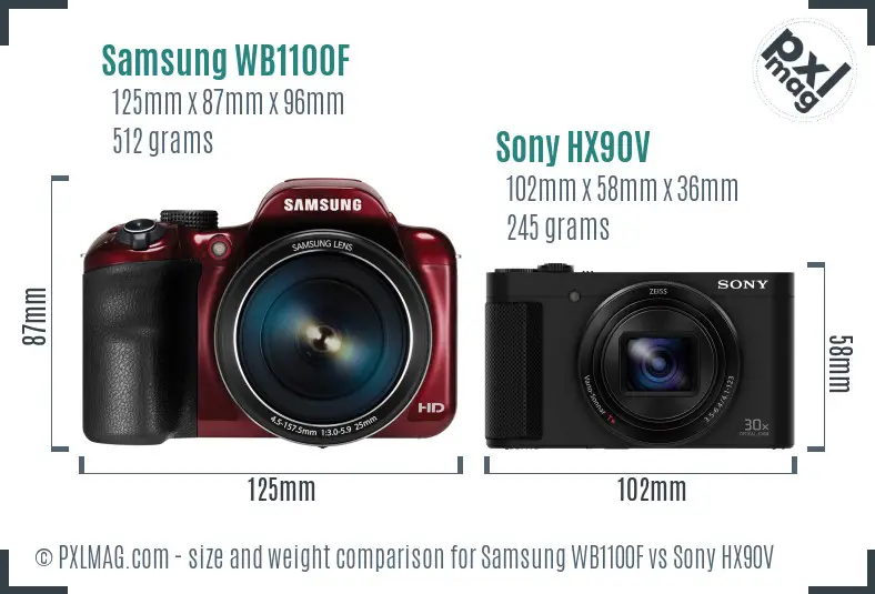 Samsung WB1100F vs Sony HX90V size comparison