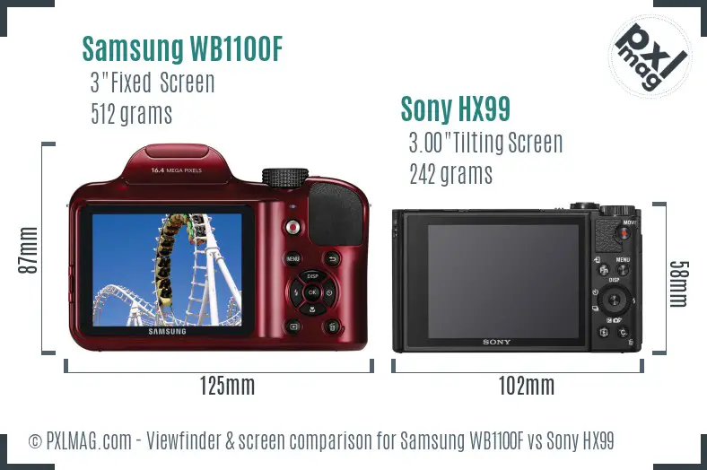Samsung WB1100F vs Sony HX99 Screen and Viewfinder comparison