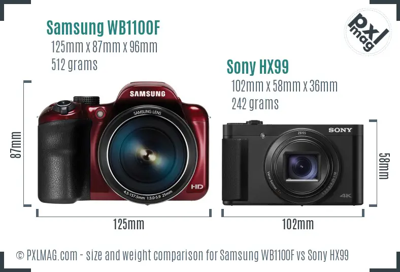 Samsung WB1100F vs Sony HX99 size comparison
