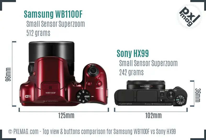 Samsung WB1100F vs Sony HX99 top view buttons comparison