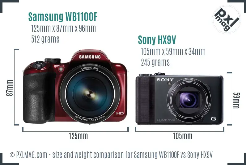 Samsung WB1100F vs Sony HX9V size comparison