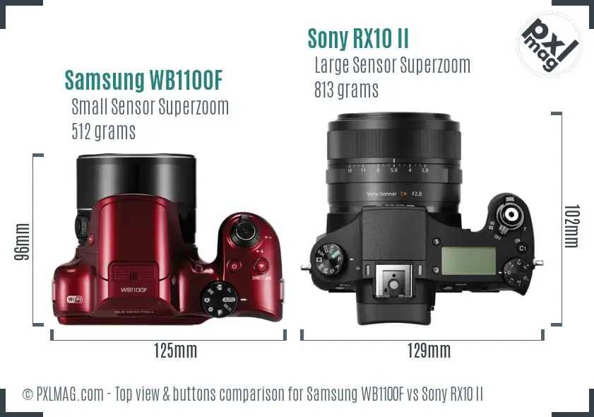 Samsung WB1100F vs Sony RX10 II top view buttons comparison
