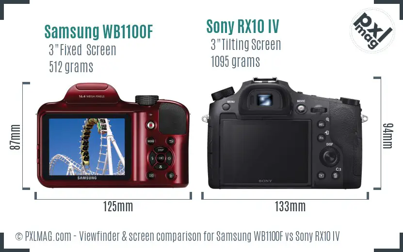 Samsung WB1100F vs Sony RX10 IV Screen and Viewfinder comparison