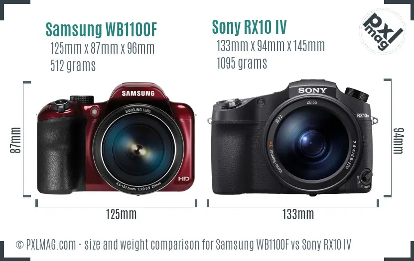 Samsung WB1100F vs Sony RX10 IV size comparison