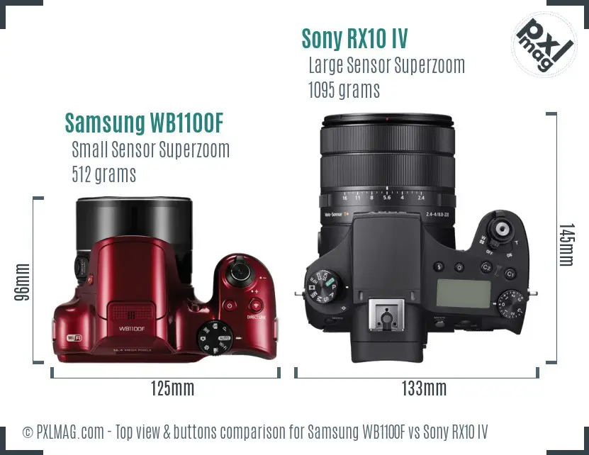 Samsung WB1100F vs Sony RX10 IV top view buttons comparison
