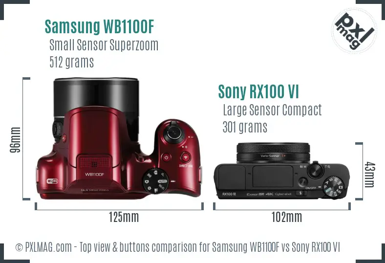 Samsung WB1100F vs Sony RX100 VI top view buttons comparison