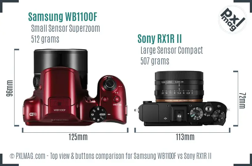 Samsung WB1100F vs Sony RX1R II top view buttons comparison