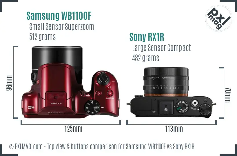 Samsung WB1100F vs Sony RX1R top view buttons comparison Samsung WB1100F vs Sony RX1R top view buttons comparison