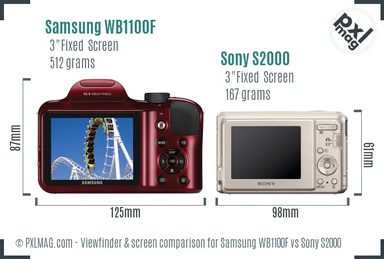 Samsung WB1100F vs Sony S2000 Screen and Viewfinder comparison