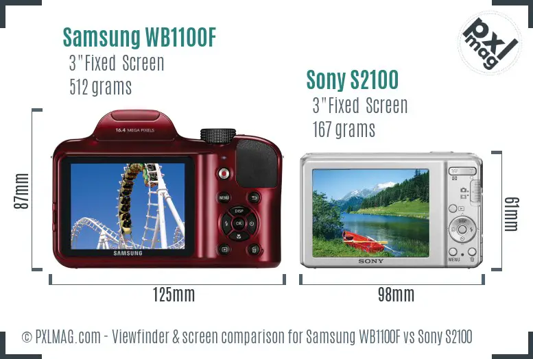 Samsung WB1100F vs Sony S2100 Screen and Viewfinder comparison