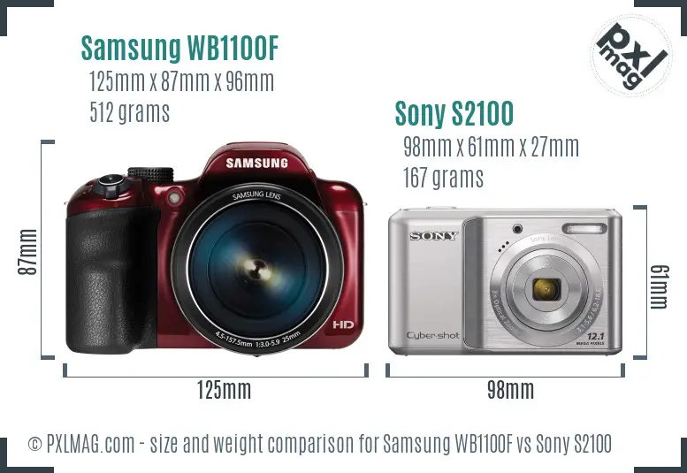 Samsung WB1100F vs Sony S2100 size comparison