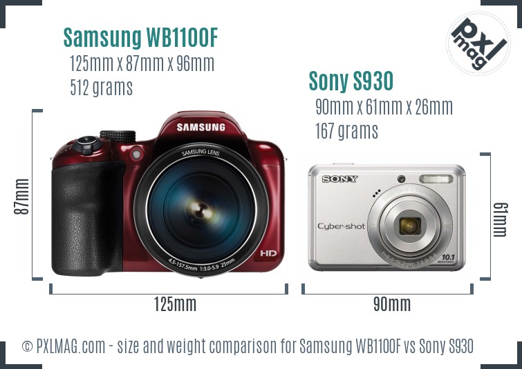 Samsung WB1100F vs Sony S930 size comparison