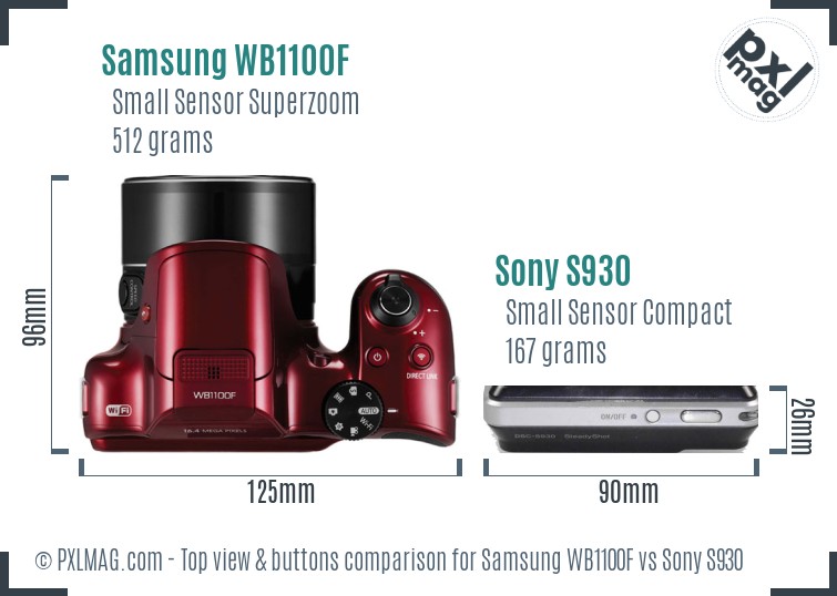 Samsung WB1100F vs Sony S930 top view buttons comparison