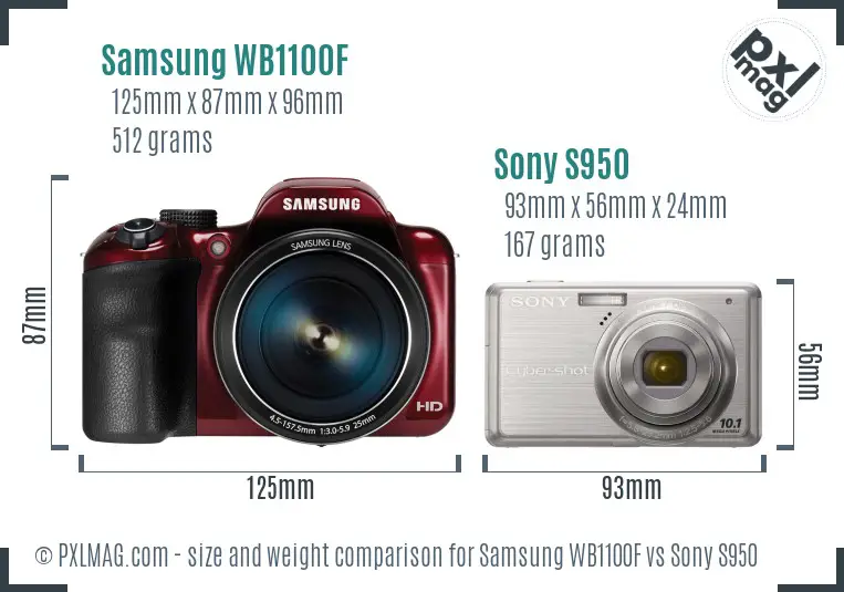 Samsung WB1100F vs Sony S950 size comparison