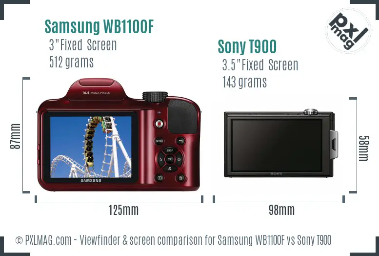 Samsung WB1100F vs Sony T900 Screen and Viewfinder comparison