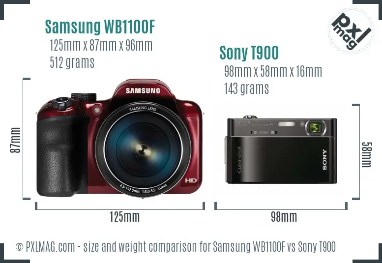 Samsung WB1100F vs Sony T900 size comparison