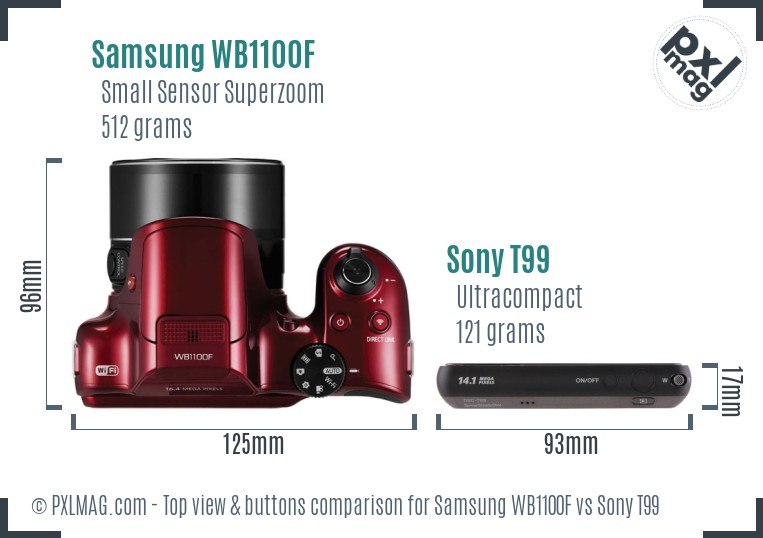 Samsung WB1100F vs Sony T99 top view buttons comparison